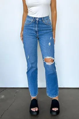 Demie High Rise Distressed Slim Straight Jeans - FINAL SALE