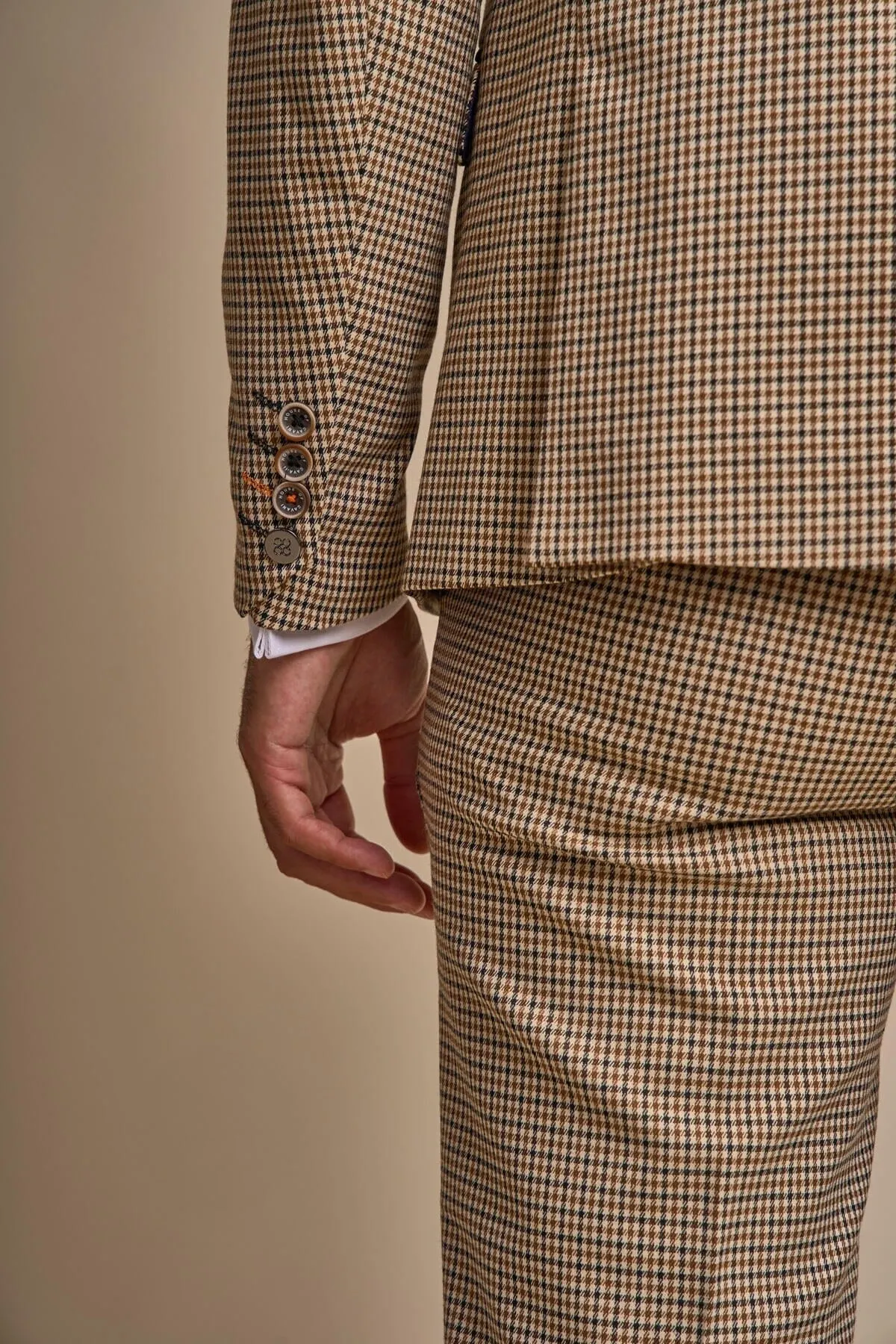 Elwood Beige Houndstooth 2 Piece Suit