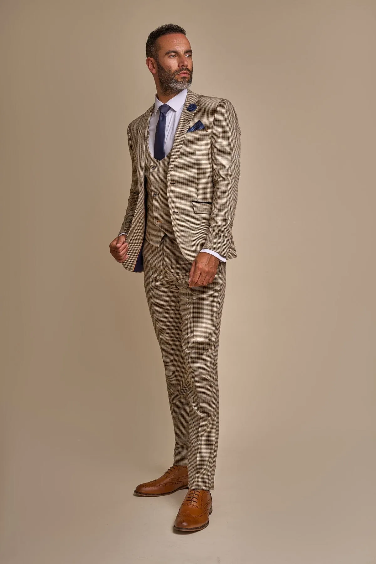 Elwood Beige Houndstooth 2 Piece Suit