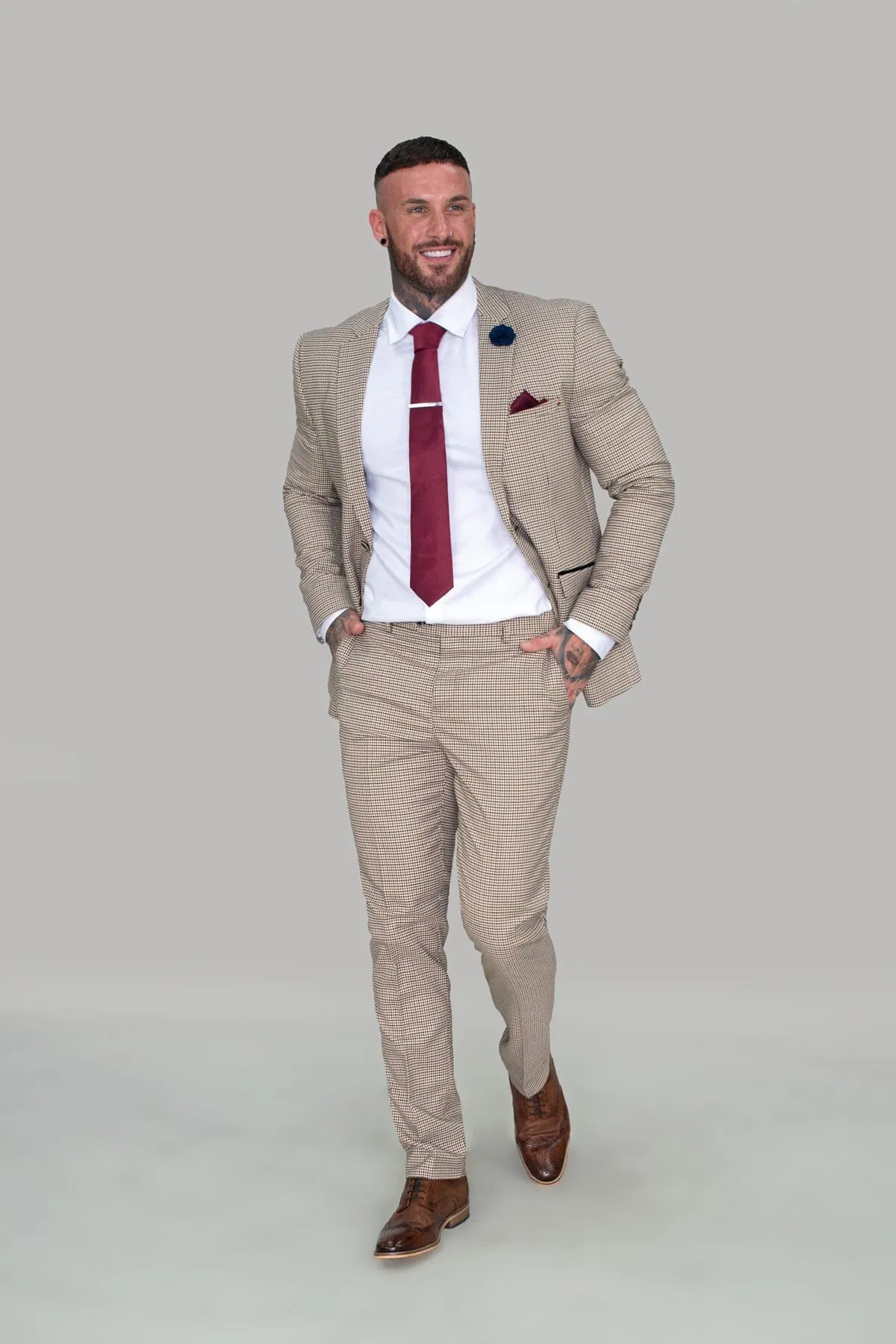 Elwood Beige Houndstooth 2 Piece Suit