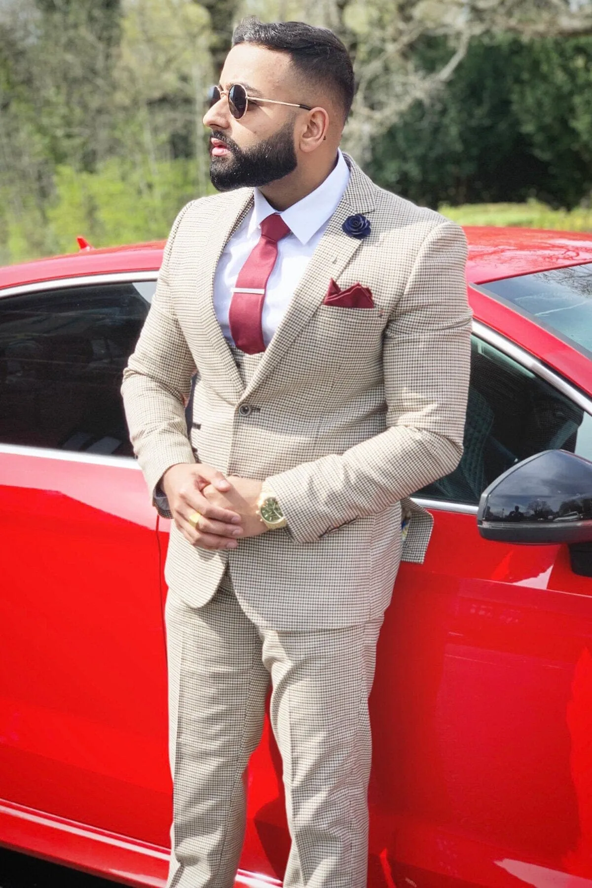 Elwood Beige Houndstooth 2 Piece Suit