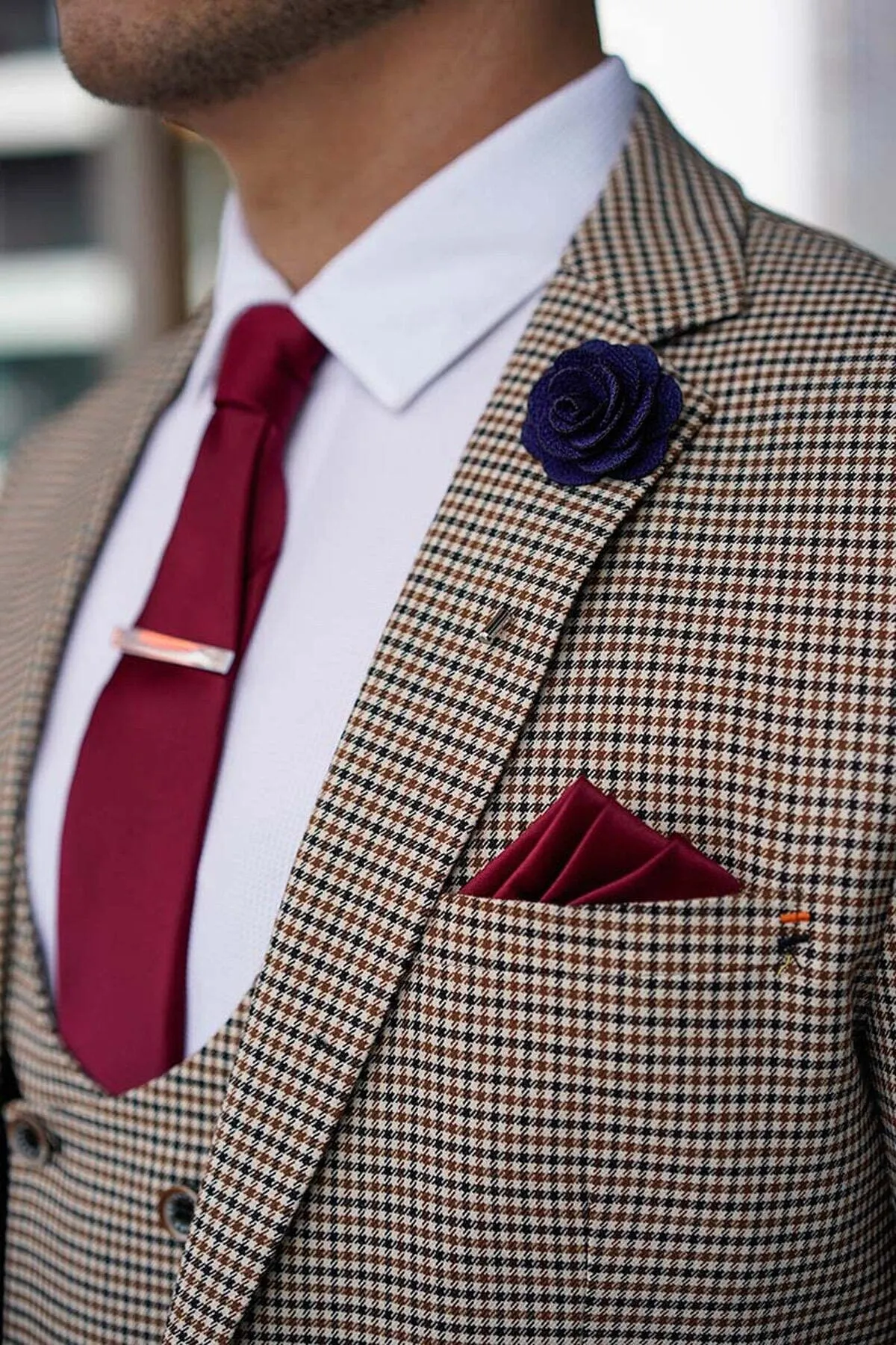 Elwood Beige Houndstooth 2 Piece Suit