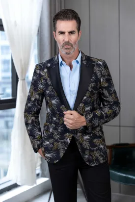 Fashion 2 Pieces Mens Patterned Suit Flat Peak Lapel Tuxedos（Blazer Pants）