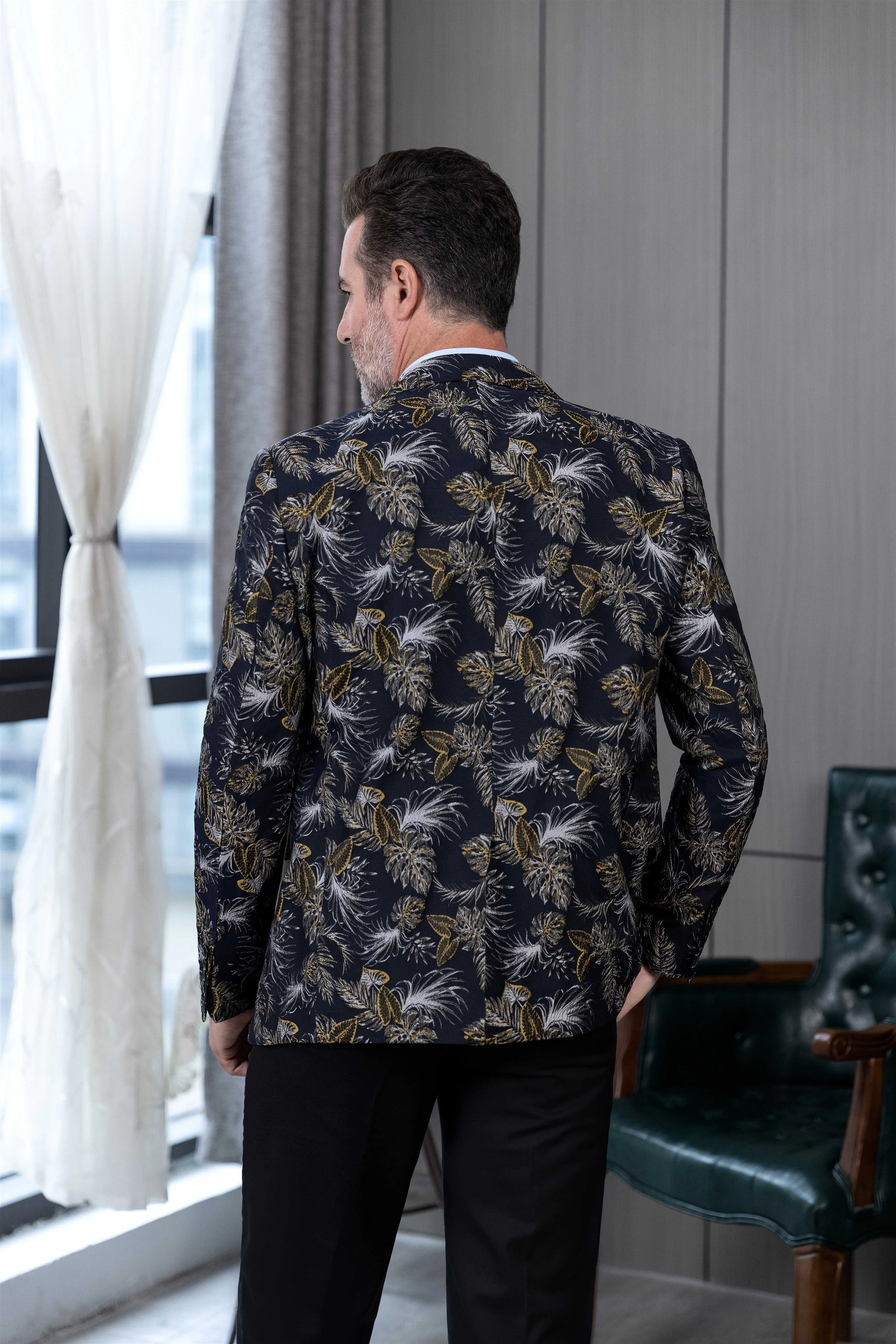 Fashion 2 Pieces Mens Patterned Suit Flat Peak Lapel Tuxedos（Blazer Pants）