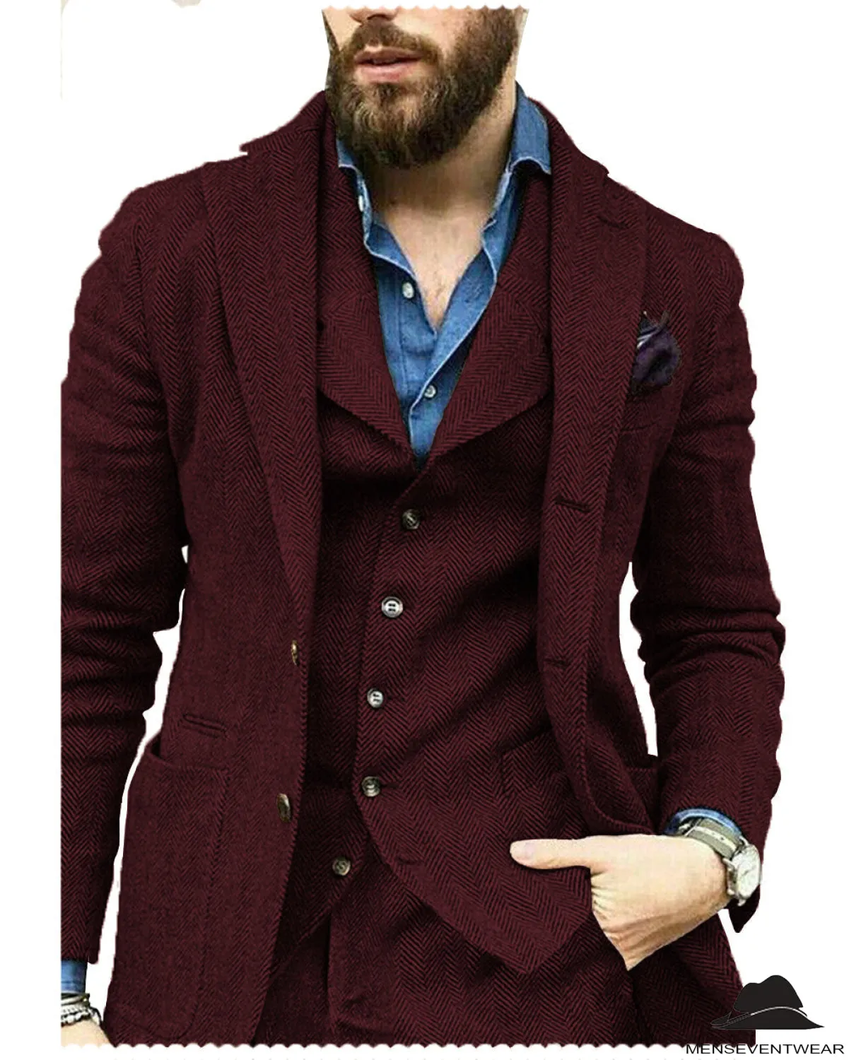 Fashion 3 Pieces Mens Suit Herringbone Notch Lapel For Wedding (Blazer vest Pants)