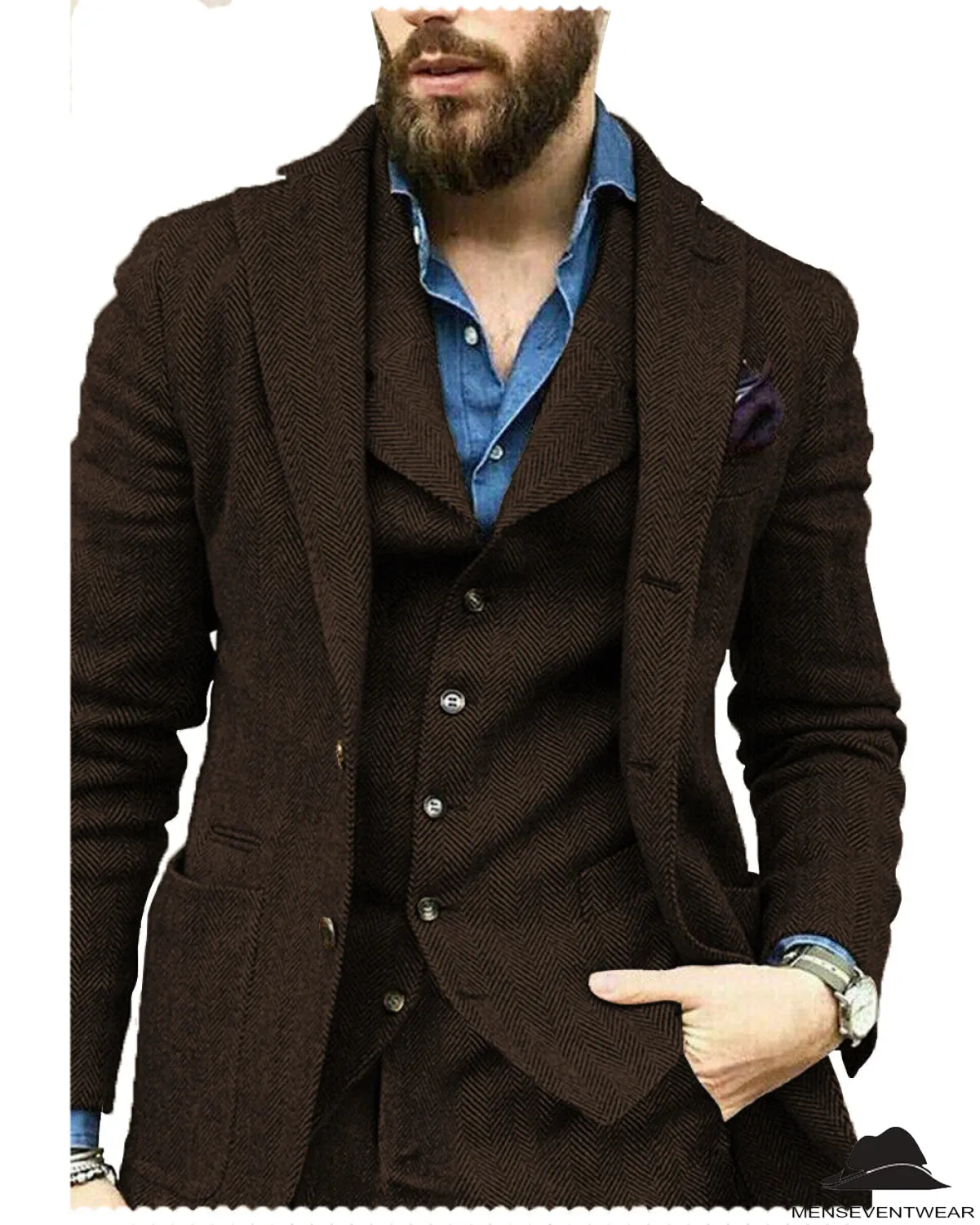 Fashion 3 Pieces Mens Suit Herringbone Notch Lapel For Wedding (Blazer vest Pants)