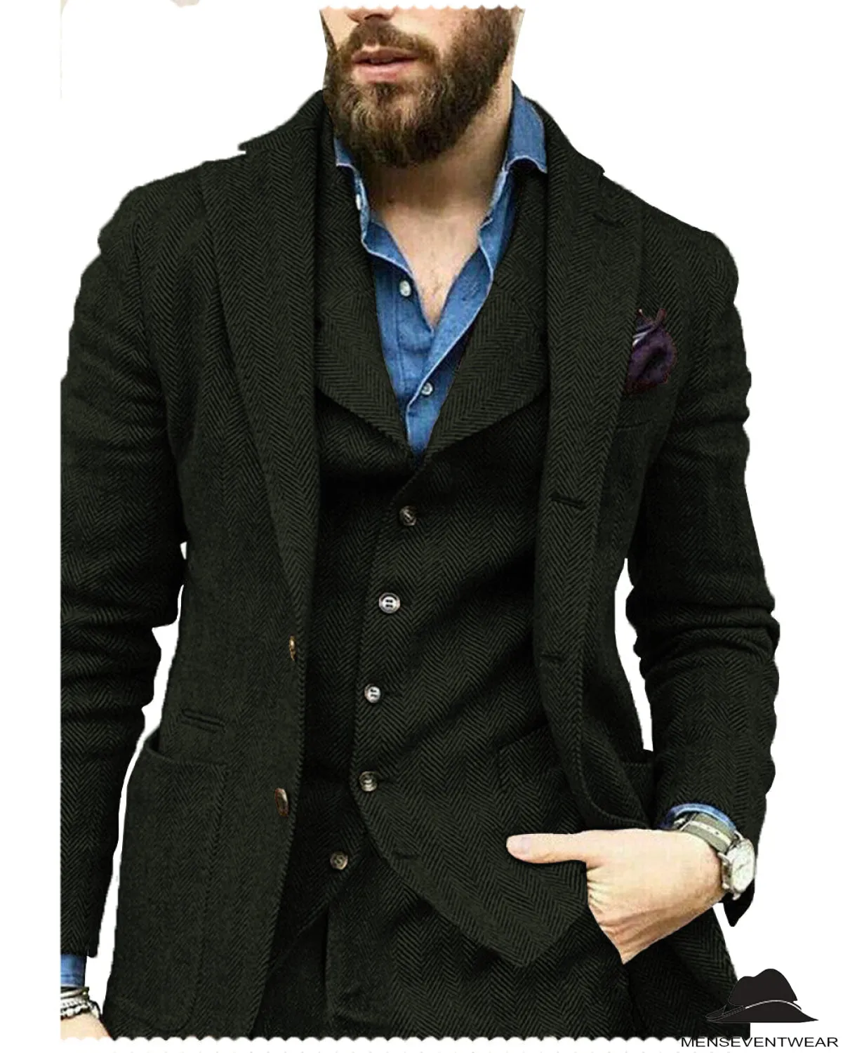 Fashion 3 Pieces Mens Suit Herringbone Notch Lapel For Wedding (Blazer vest Pants)