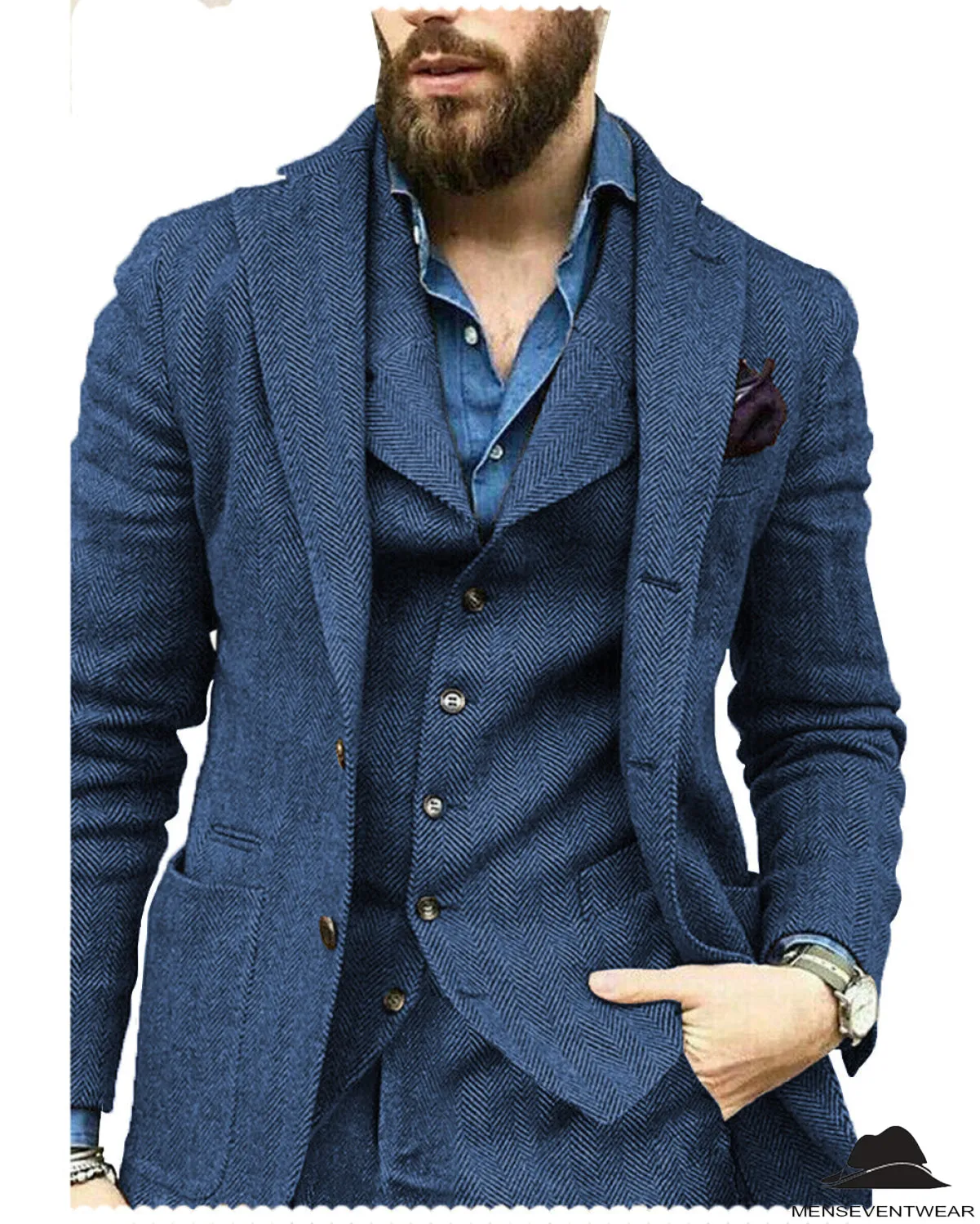 Fashion 3 Pieces Mens Suit Herringbone Notch Lapel For Wedding (Blazer vest Pants)