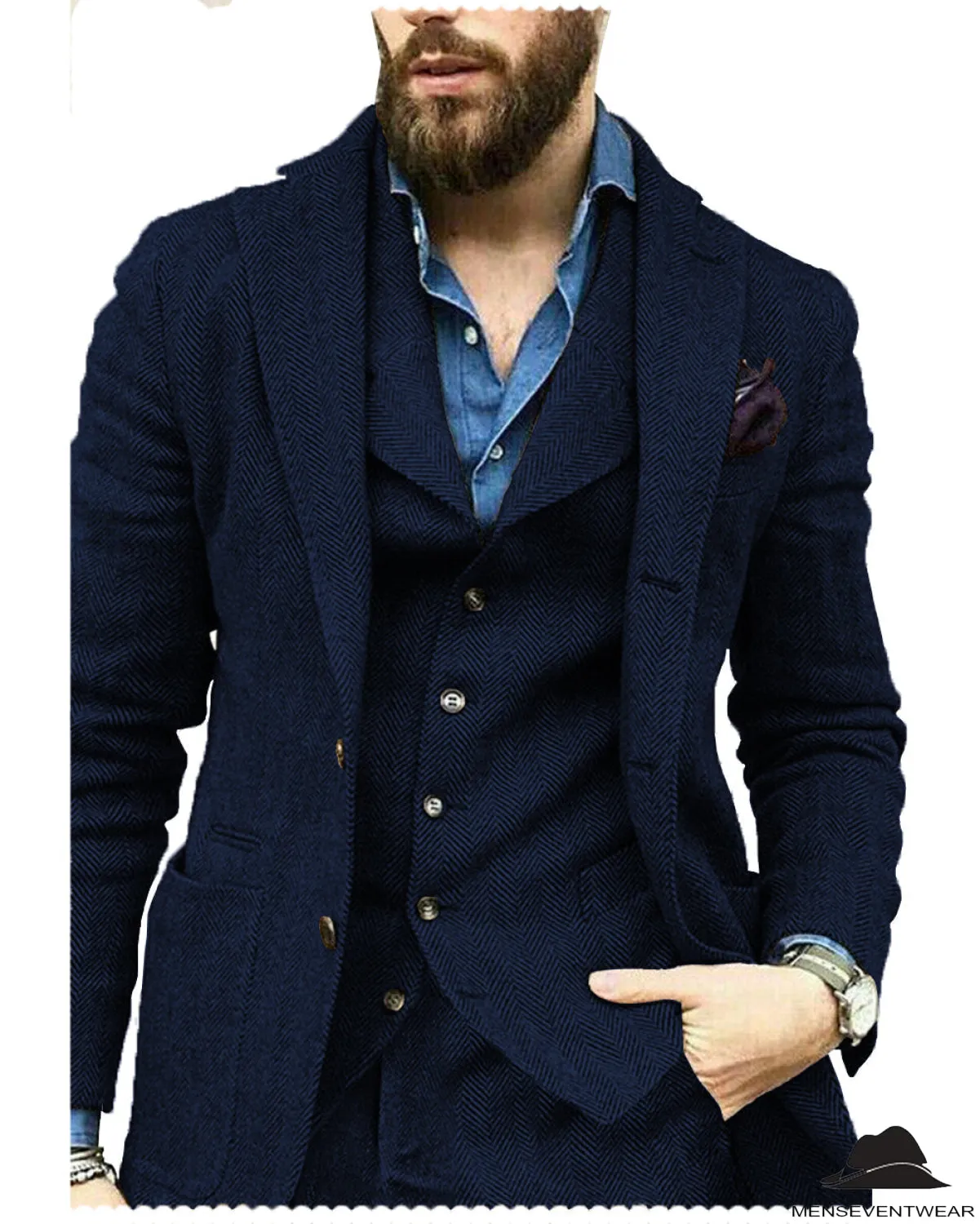 Fashion 3 Pieces Mens Suit Herringbone Notch Lapel For Wedding (Blazer vest Pants)