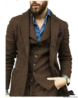Fashion 3 Pieces Mens Suit Herringbone Notch Lapel For Wedding (Blazer vest Pants)