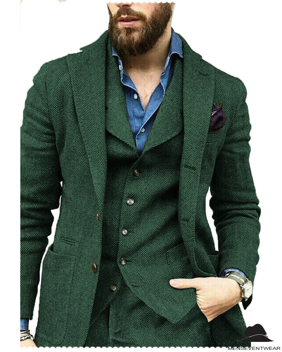 Fashion 3 Pieces Mens Suit Herringbone Notch Lapel For Wedding (Blazer vest Pants)