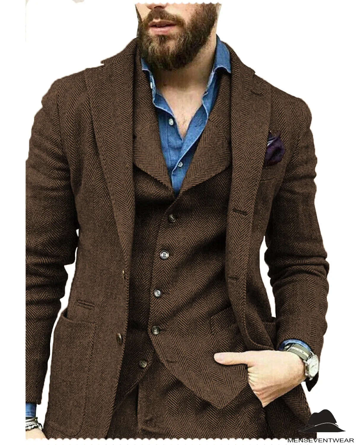 Fashion 3 Pieces Mens Suit Herringbone Notch Lapel For Wedding (Blazer vest Pants)