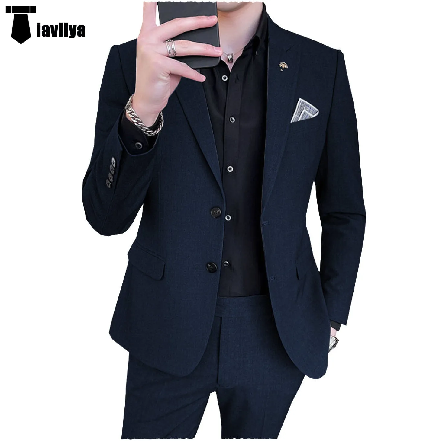 Fashion Men's 2 Piece Regular Fit Peak Lapel Flat Men's Suit (Blazer Pants)