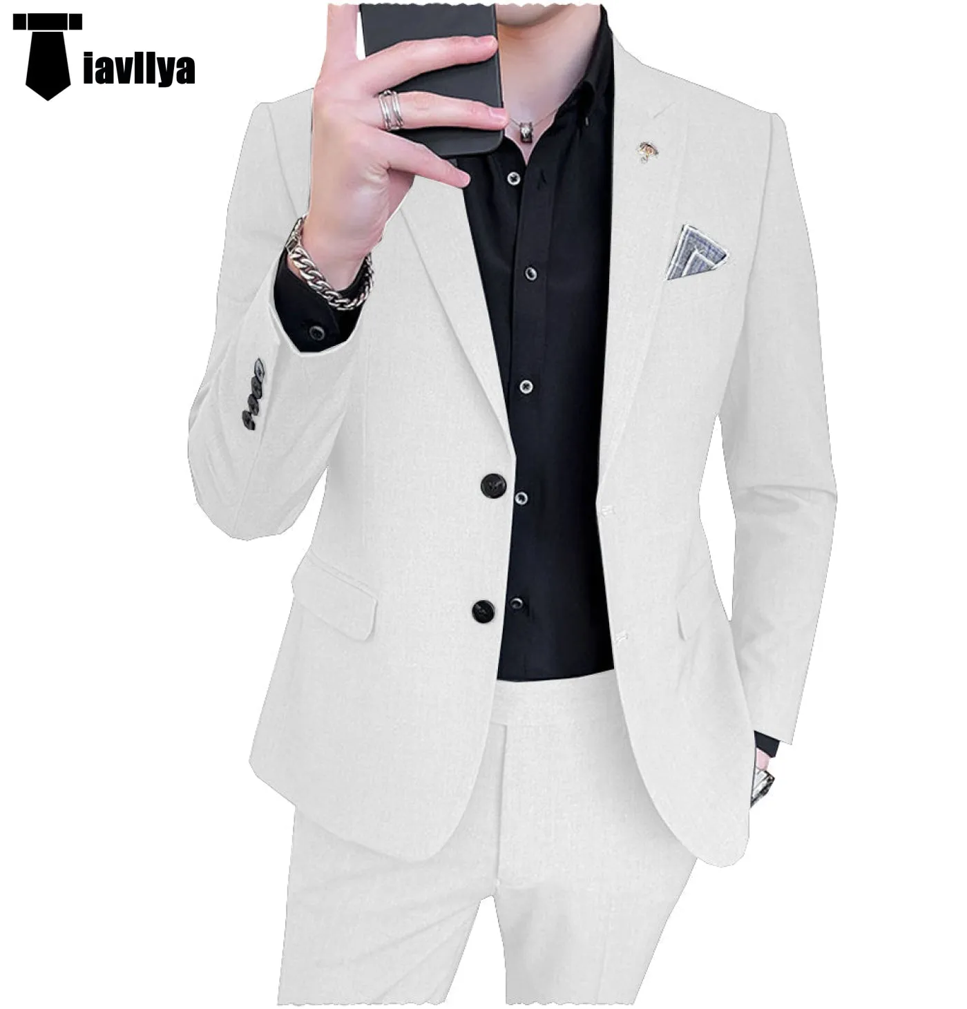 Fashion Men's 2 Piece Regular Fit Peak Lapel Flat Men's Suit (Blazer Pants)