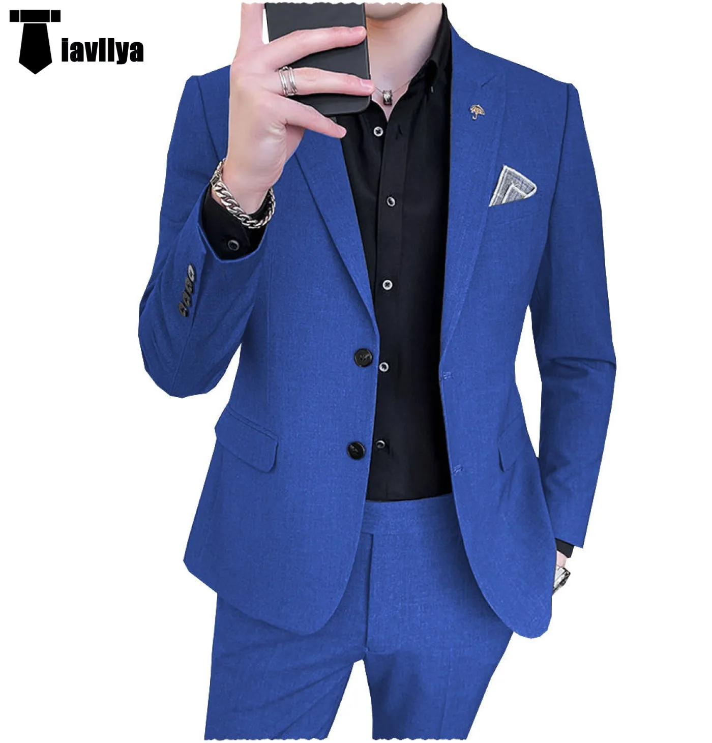Fashion Men's 2 Piece Regular Fit Peak Lapel Flat Men's Suit (Blazer Pants)