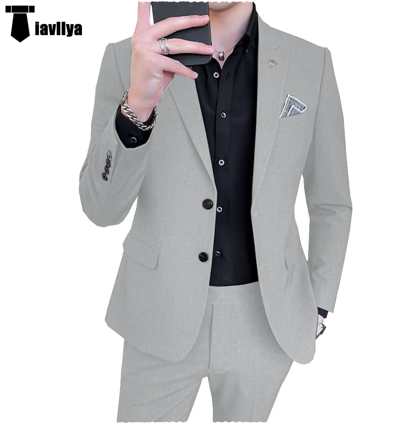 Fashion Men's 2 Piece Regular Fit Peak Lapel Flat Men's Suit (Blazer Pants)