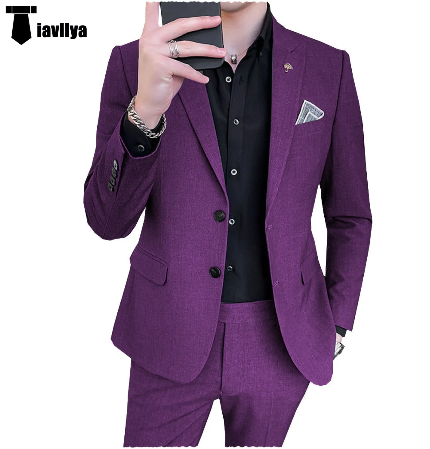 Fashion Men's 2 Piece Regular Fit Peak Lapel Flat Men's Suit (Blazer Pants)