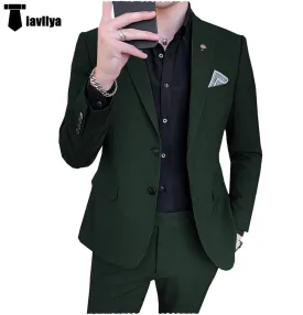 Fashion Men's 2 Piece Regular Fit Peak Lapel Flat Men's Suit (Blazer Pants)
