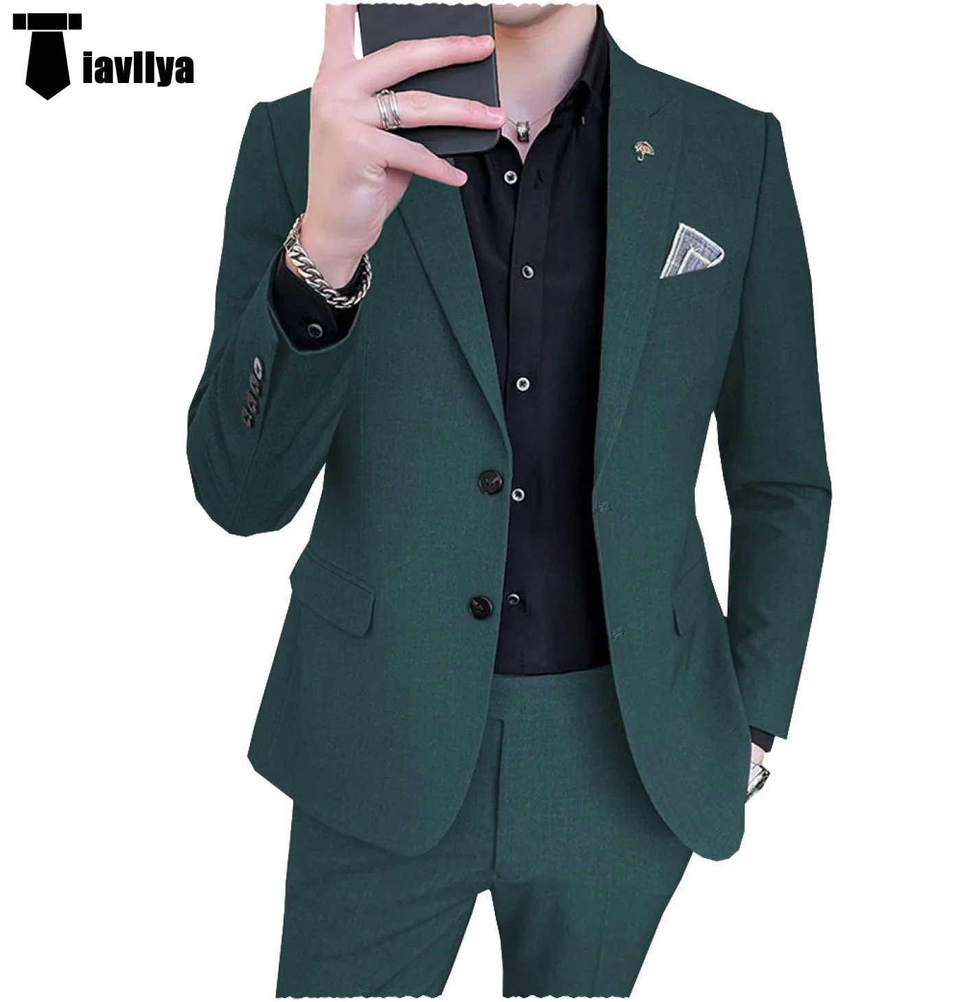 Fashion Men's 2 Piece Regular Fit Peak Lapel Flat Men's Suit (Blazer Pants)