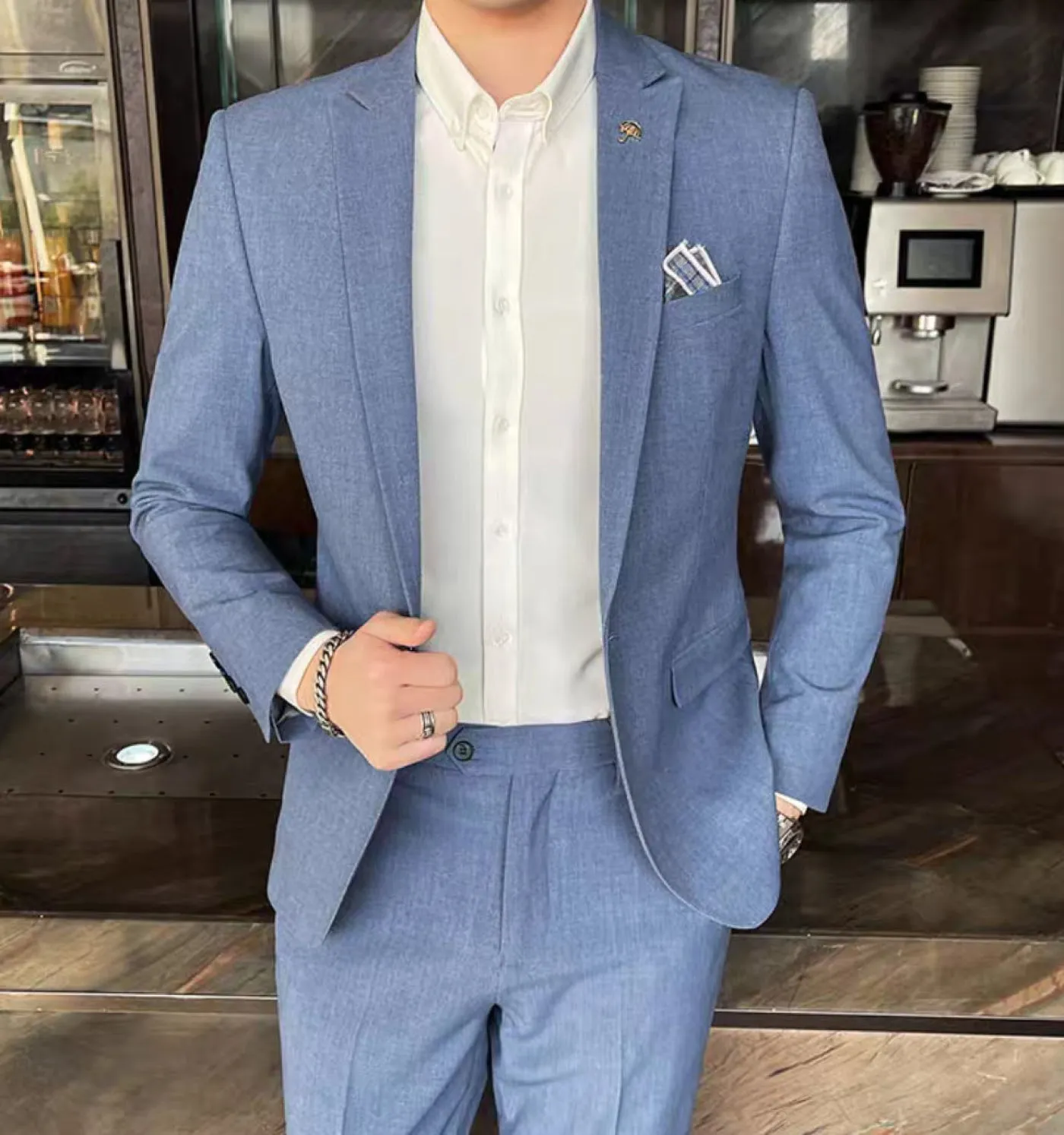 Fashion Men's 2 Piece Regular Fit Peak Lapel Flat Men's Suit (Blazer Pants)