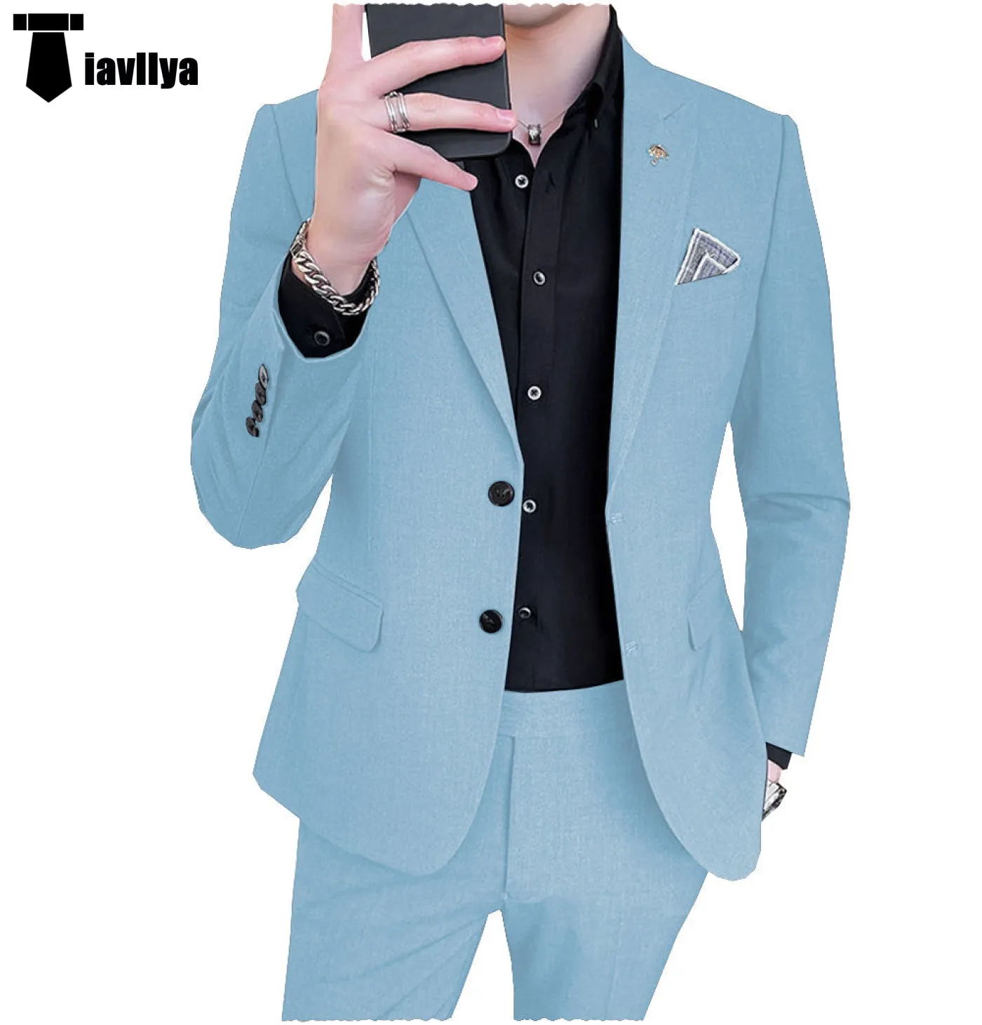 Fashion Men's 2 Piece Regular Fit Peak Lapel Flat Men's Suit (Blazer Pants)