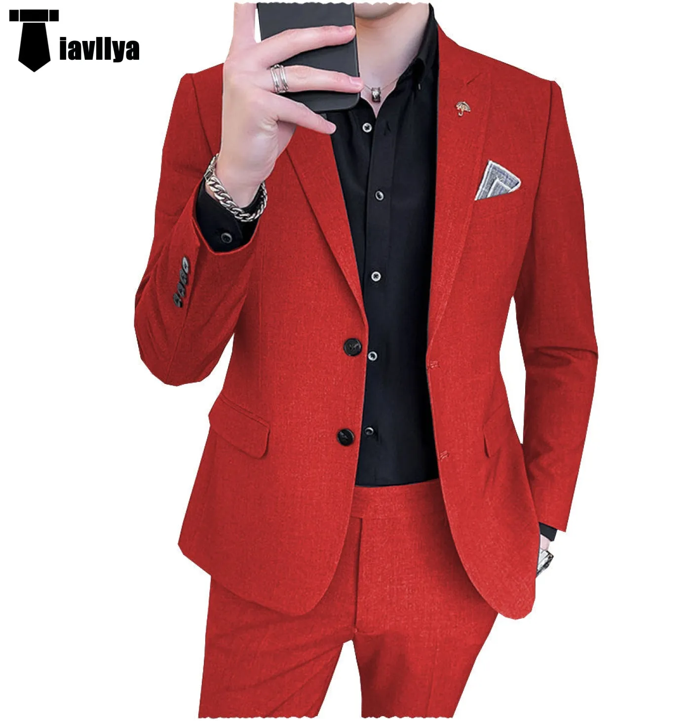 Fashion Men's 2 Piece Regular Fit Peak Lapel Flat Men's Suit (Blazer Pants)