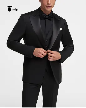 Fashion Men's 3 Pieces Flat Peak Lapel Tuxedos For Party (Blazer vest Pants)