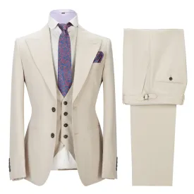 Fashion Men's 3 Pieces Mens Suit Peak Lapel Solid Tuxedos (Blazer vest Pants)