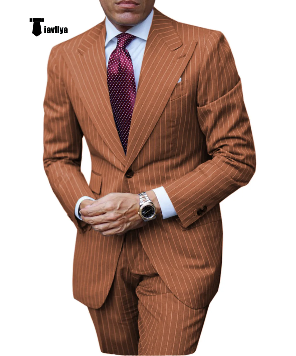 Fashion Men's 3 Pieces Slim Fit Striped Peak Lapel Tuxedos (Blazer Pants)