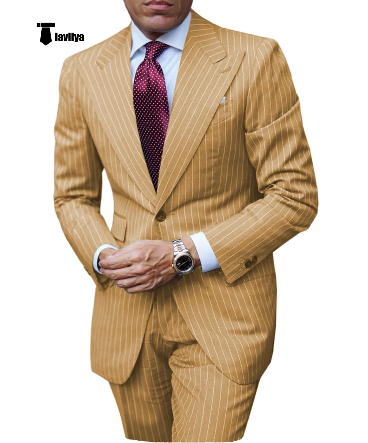 Fashion Men's 3 Pieces Slim Fit Striped Peak Lapel Tuxedos (Blazer Pants)