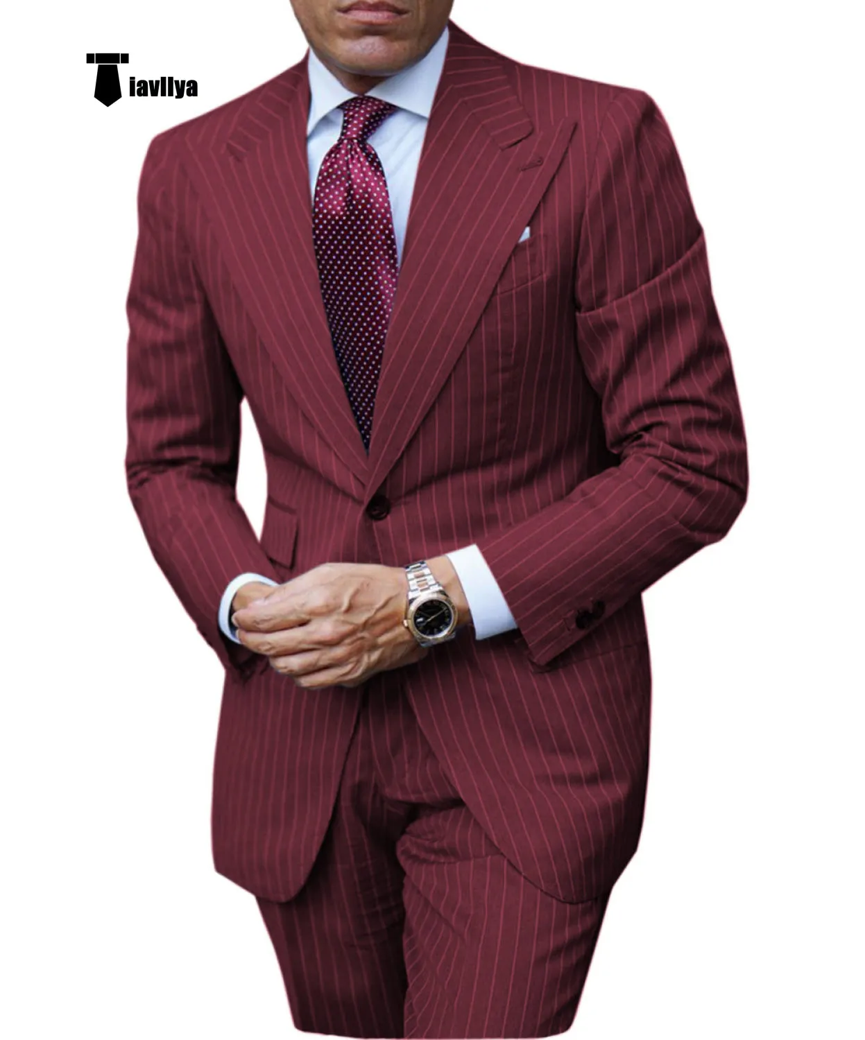 Fashion Men's 3 Pieces Slim Fit Striped Peak Lapel Tuxedos (Blazer Pants)