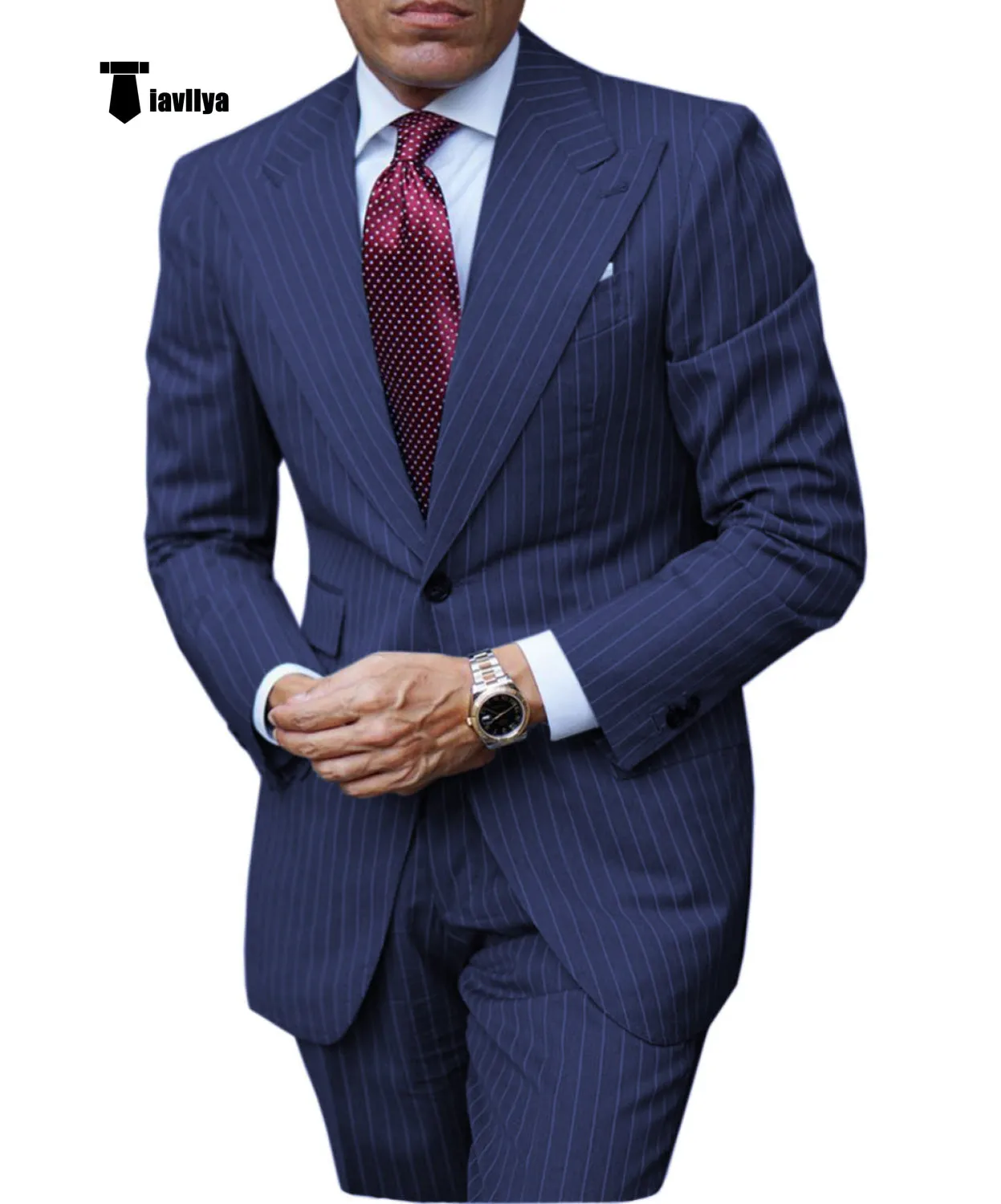 Fashion Men's 3 Pieces Slim Fit Striped Peak Lapel Tuxedos (Blazer Pants)