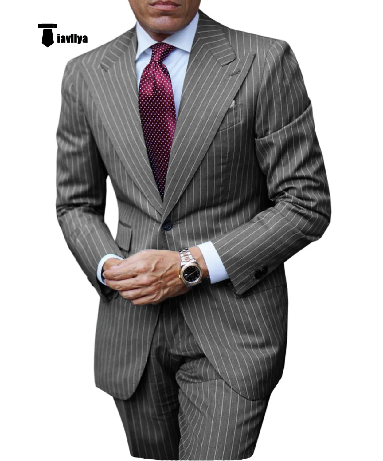 Fashion Men's 3 Pieces Slim Fit Striped Peak Lapel Tuxedos (Blazer Pants)
