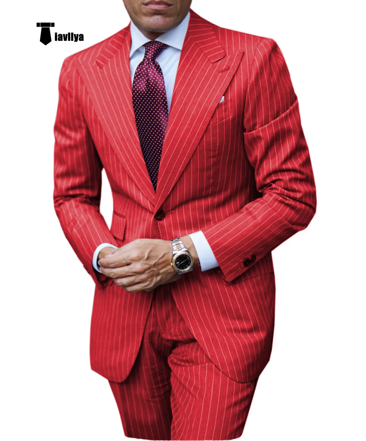 Fashion Men's 3 Pieces Slim Fit Striped Peak Lapel Tuxedos (Blazer Pants)