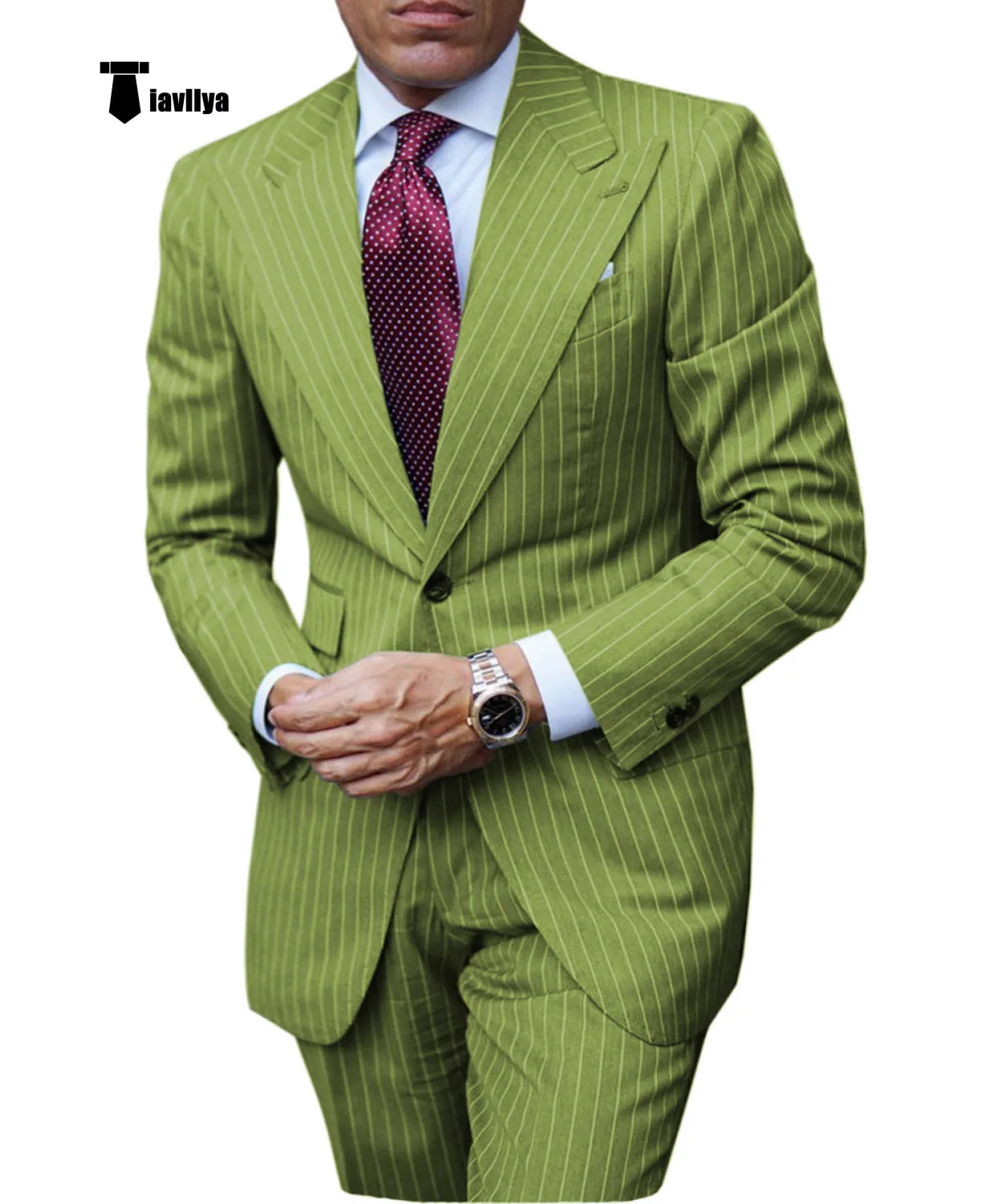 Fashion Men's 3 Pieces Slim Fit Striped Peak Lapel Tuxedos (Blazer Pants)