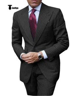 Fashion Men's 3 Pieces Slim Fit Striped Peak Lapel Tuxedos (Blazer Pants)