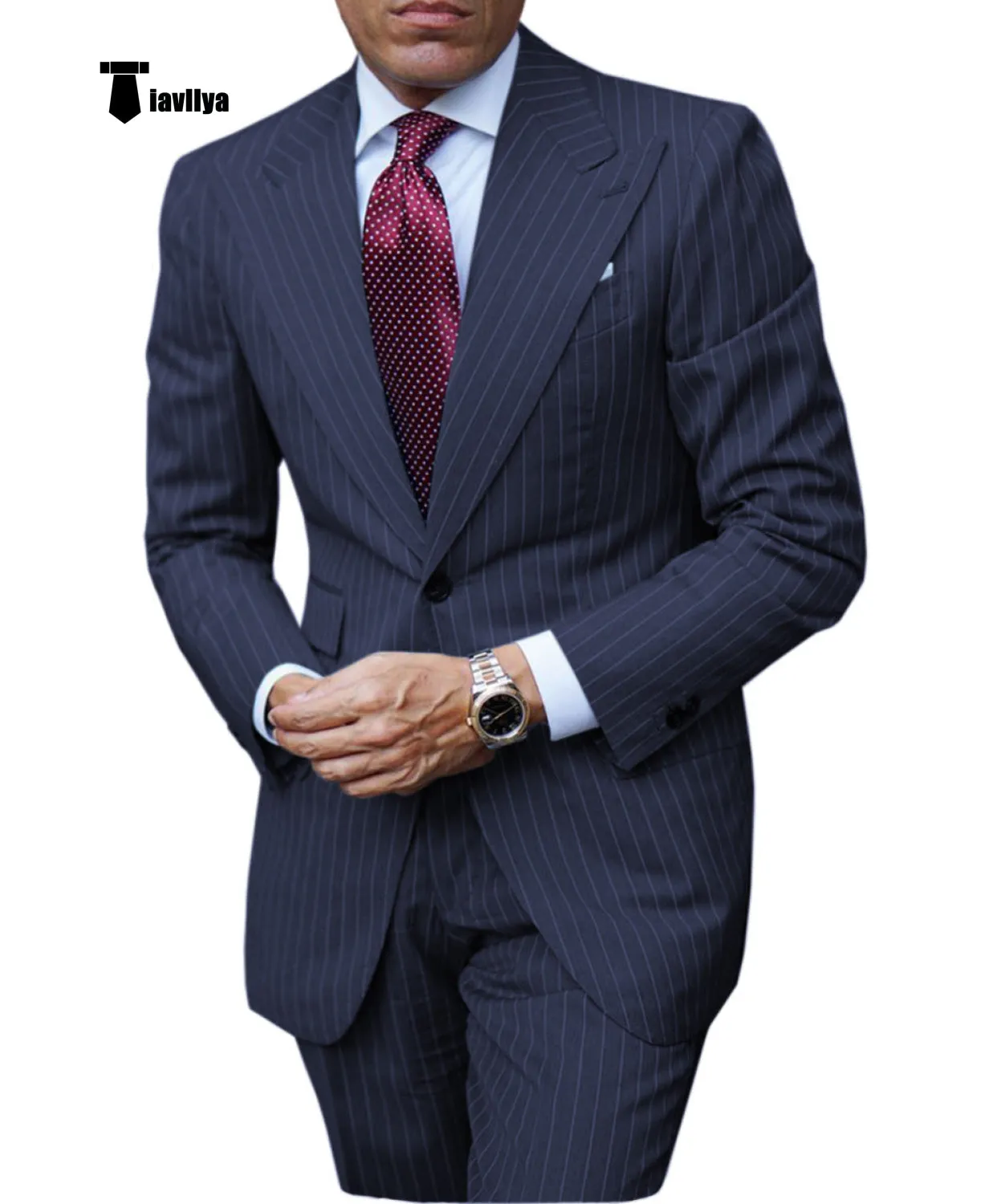 Fashion Men's 3 Pieces Slim Fit Striped Peak Lapel Tuxedos (Blazer Pants)