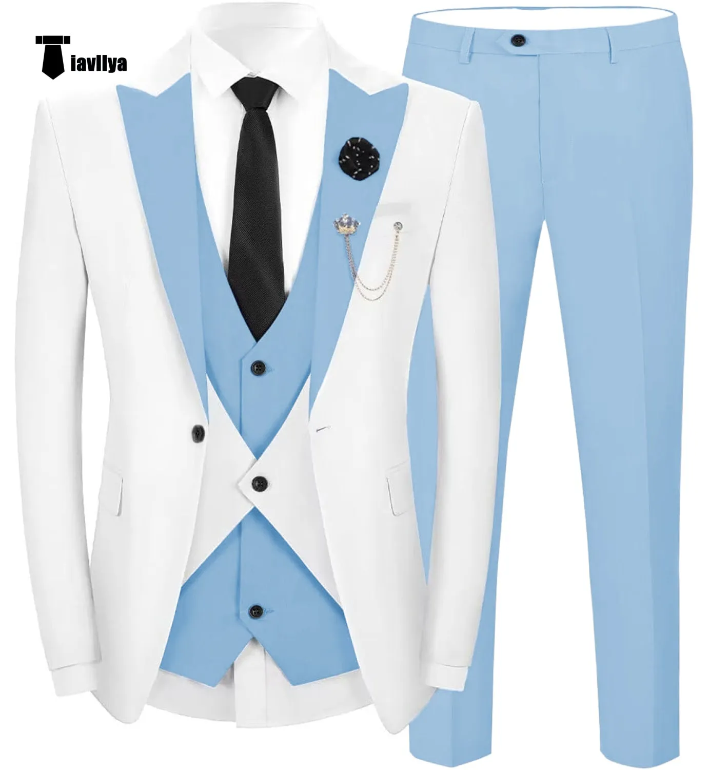 Fashion Men's Suits Slim Fit 3 Pieces Peak Lapel Tuxedos (White Blazer Vest  Pant)