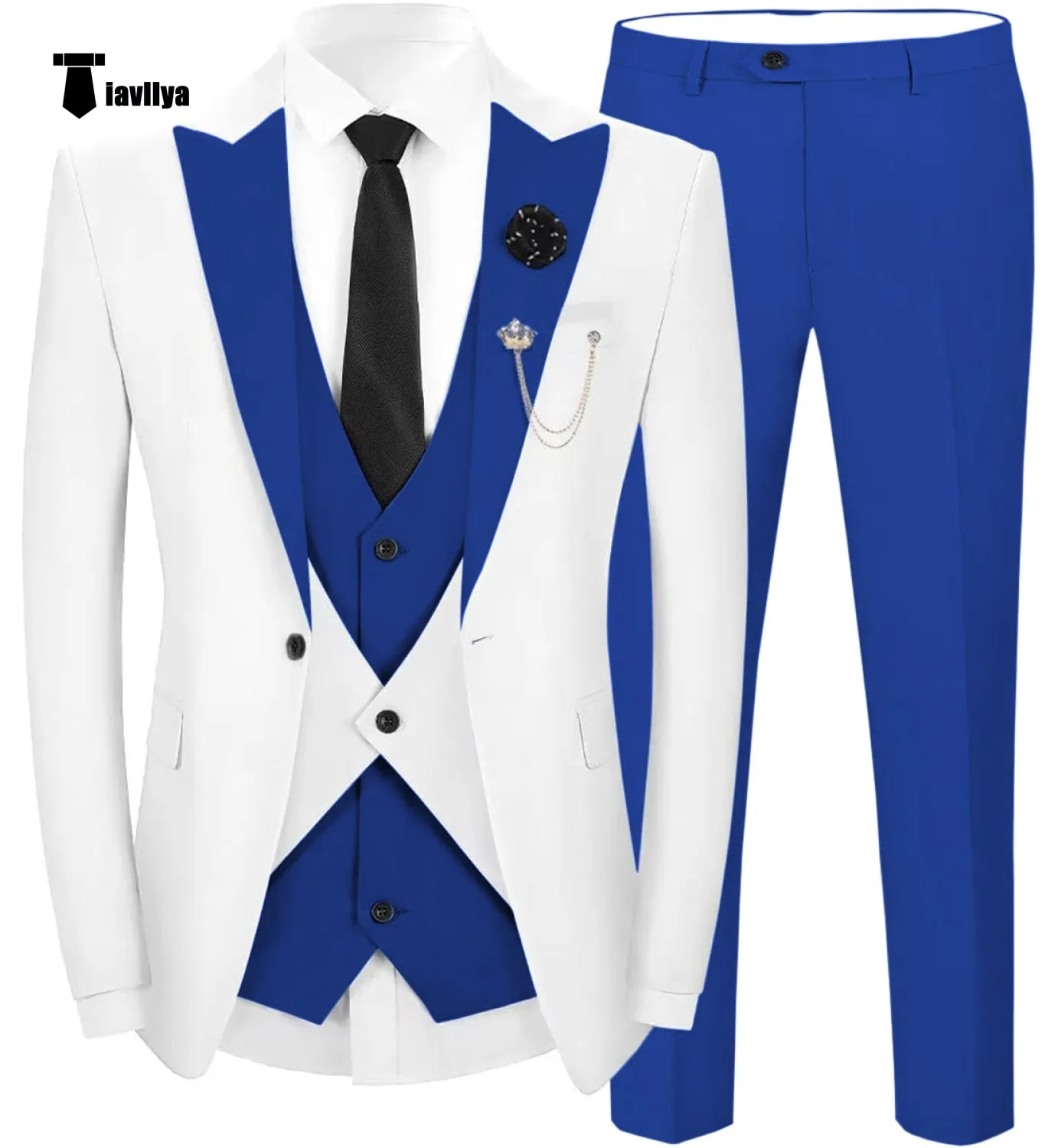 Fashion Men's Suits Slim Fit 3 Pieces Peak Lapel Tuxedos (White Blazer Vest  Pant)