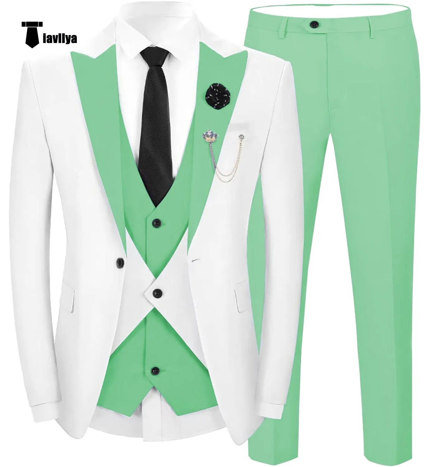 Fashion Men's Suits Slim Fit 3 Pieces Peak Lapel Tuxedos (White Blazer Vest  Pant)