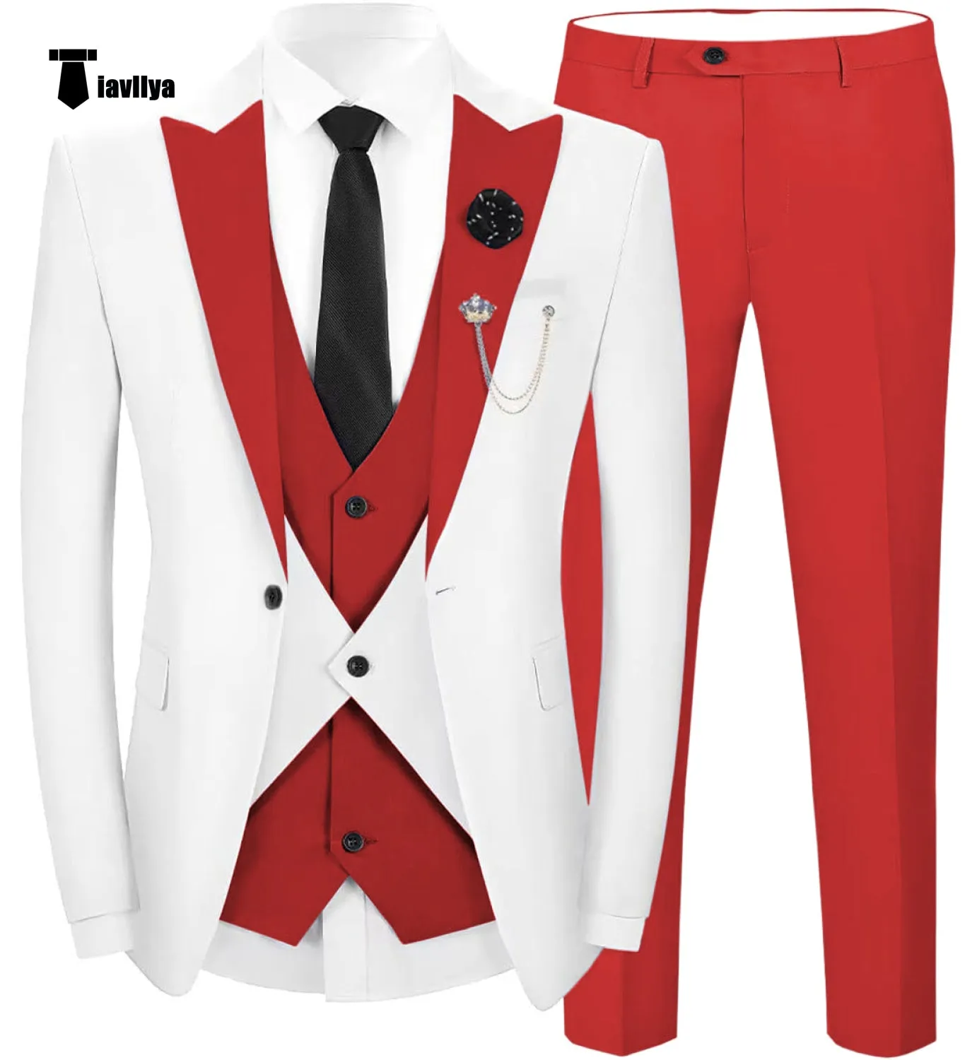 Fashion Men's Suits Slim Fit 3 Pieces Peak Lapel Tuxedos (White Blazer Vest  Pant)