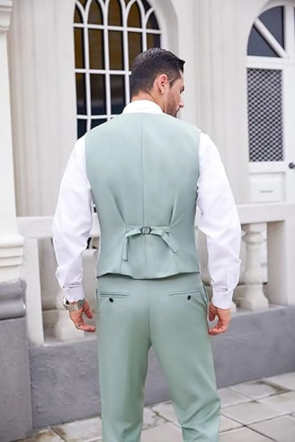 Fashion Men's Suits Slim Fit 3 Pieces Peak Lapel Tuxedos (White Blazer Vest  Pant)