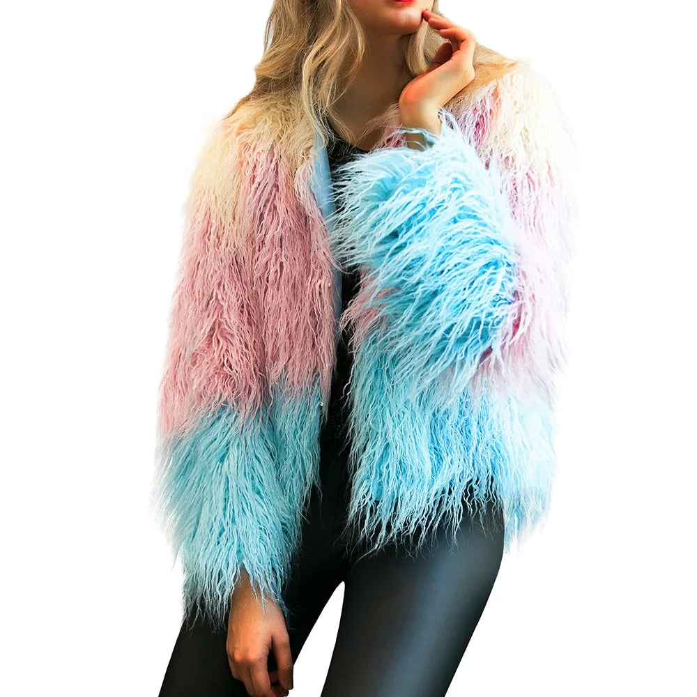 Faux Fur Pink Blue Jacket