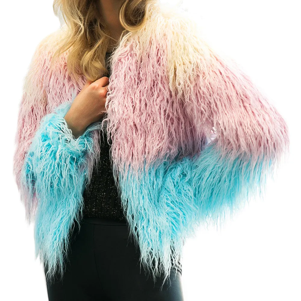 Faux Fur Pink Blue Jacket