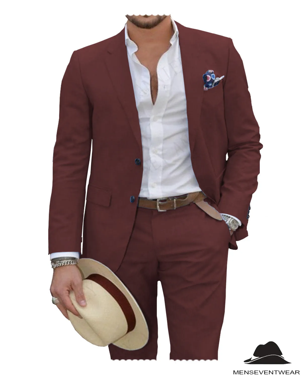 Formal 2 Pieces Mens Suit Flat Linen Notch Lapel Suit (Blazer   Pants)