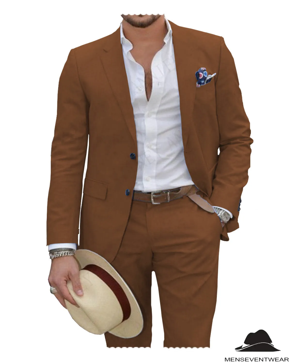 Formal 2 Pieces Mens Suit Flat Linen Notch Lapel Suit (Blazer   Pants)