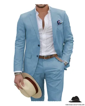 Formal 2 Pieces Mens Suit Flat Linen Notch Lapel Suit (Blazer   Pants)