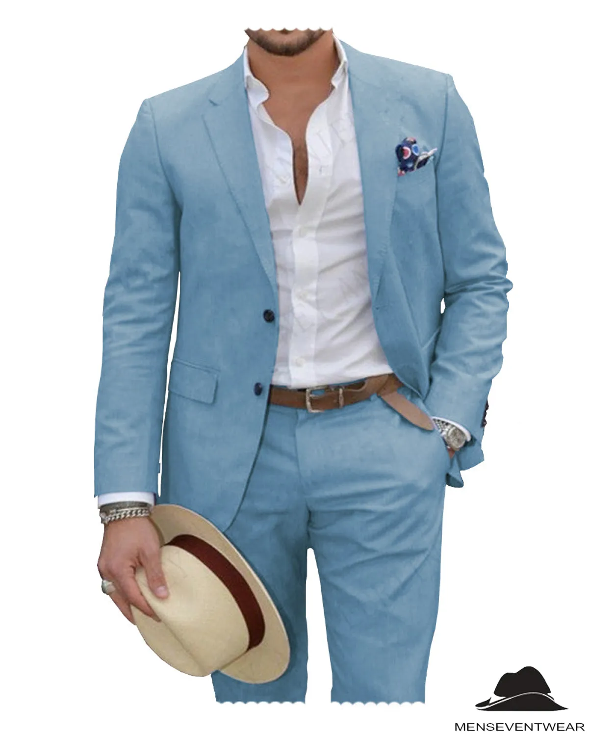 Formal 2 Pieces Mens Suit Flat Linen Notch Lapel Suit (Blazer   Pants)