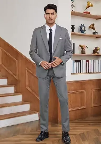 Formal 2 Pieces Mens Suit Flat Notch Lapel Tuxedos For Wedding (Blazer Pants)
