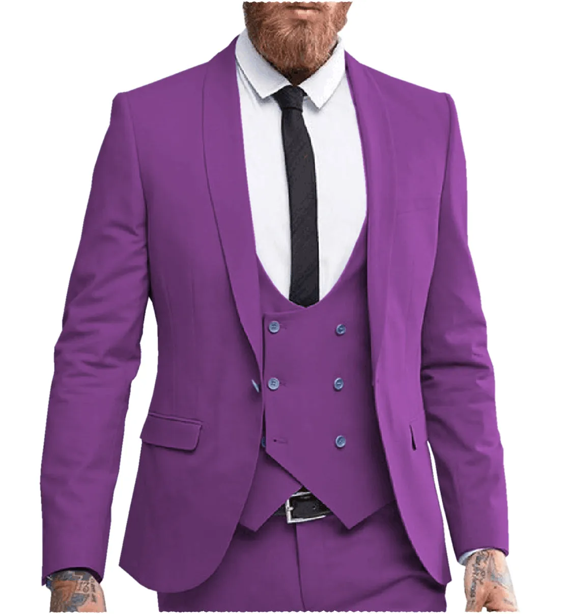 Formal 3 Pieces Mens Suit Shawl Lapel Tuxedos For Wedding (Blazer vest Pants)